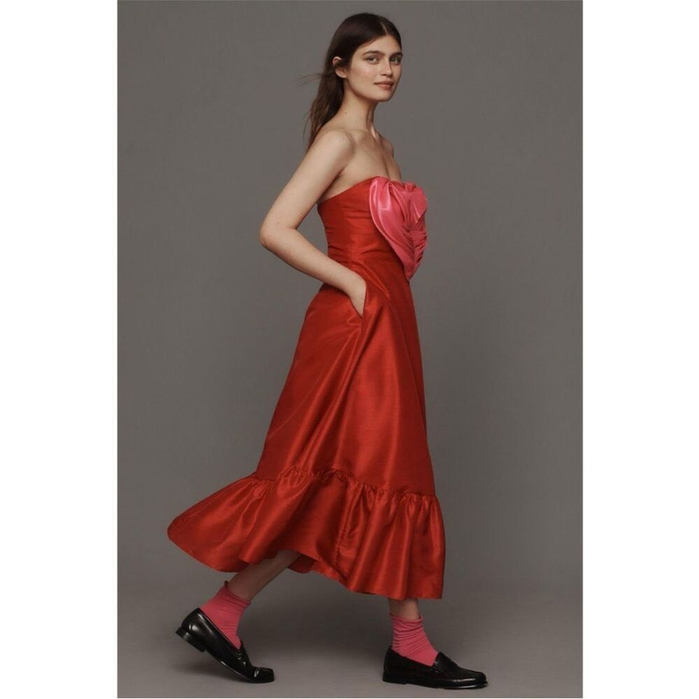 NWT Anthropologie Pink/Red Hutch Strapless Heart Maxi Dress - US 2P - Picture 3 of 12